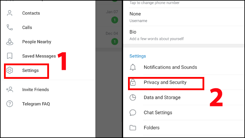 Cách đổi mật khẩu Telegram trên Android - Bước 2