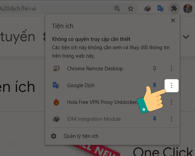 Xóa tiện ích Chrome