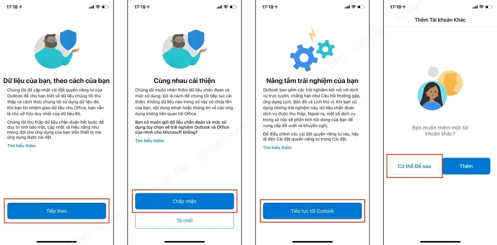 Cách đăng nhập mail công ty trên outlook điện thoại iphone