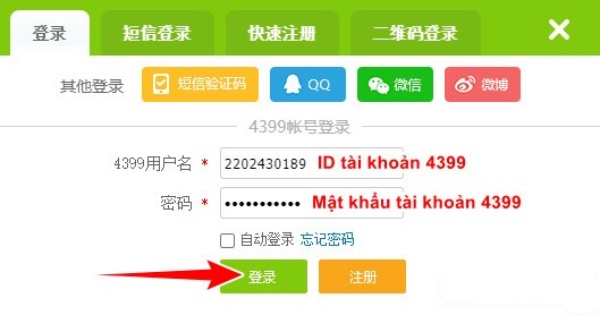 Cách đăng nhập 4399 trên máy tính