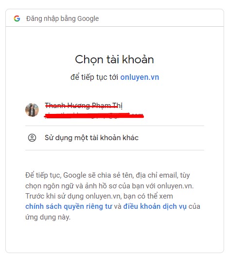 Cách đăng nhập ôn luyện.vn bằng Google