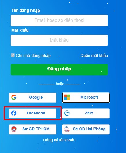 Cách đăng nhập ôn luyện.vn qua Facebook