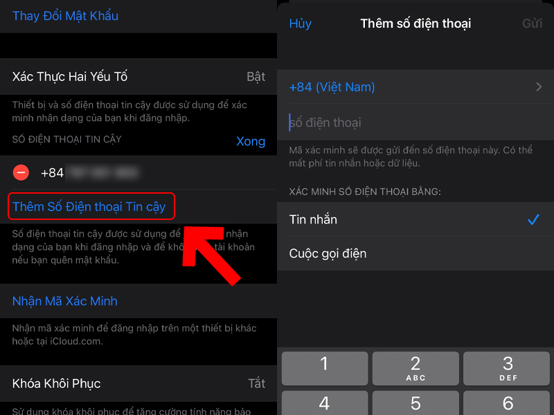 Cách thêm số điện thoại tin cậy ID Apple