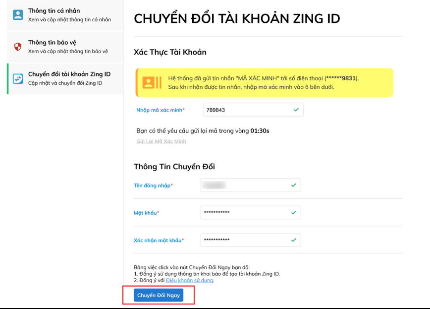 Chuyển tài khoản Ngôi Sao Thời Trang từ Zalo sang Zing ID 