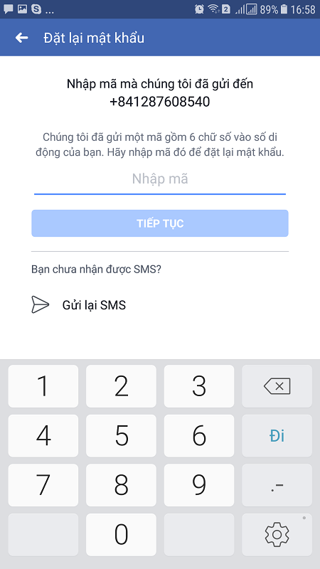 Nhập sai mã gồm 5 chữ số từ SMS