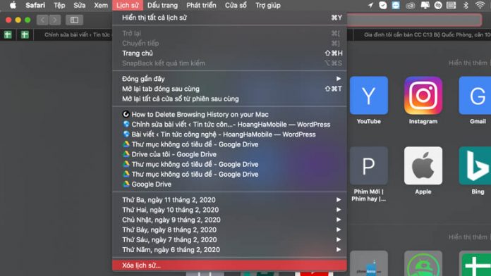 xoá lịch sử Safari Macbook