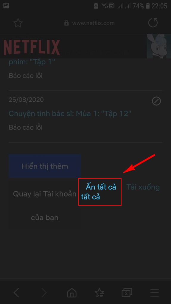 Xóa lịch sử Netflix trên điện thoại