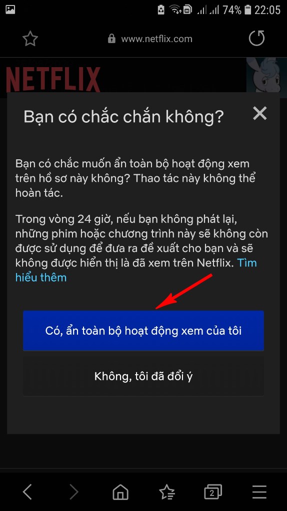 Xóa lịch sử Netflix trên điện thoại