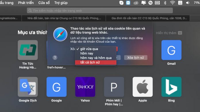 Xoá lịch sử Safari Macbook