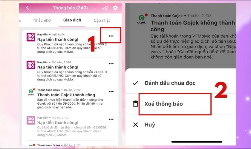Cách xóa lịch sử giao dịch trên Momo 