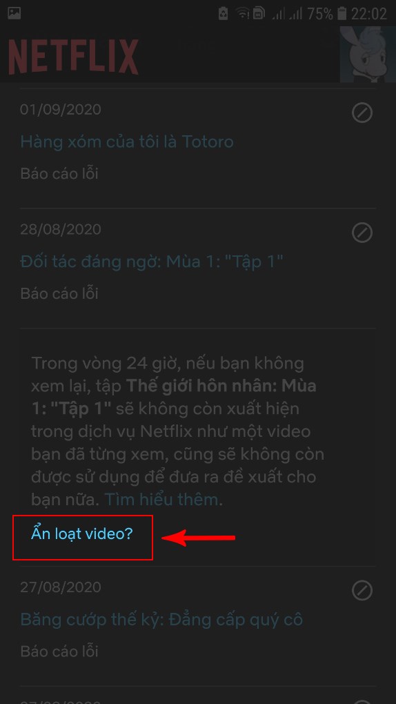 Xóa lịch sử Netflix trên điện thoại