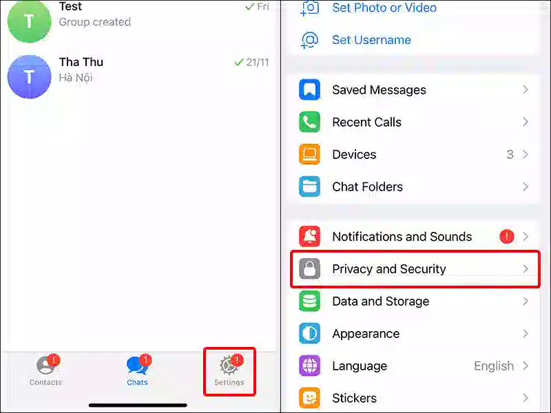 Cách cài lại mật khẩu Telegram trên iPhone - Bước 2