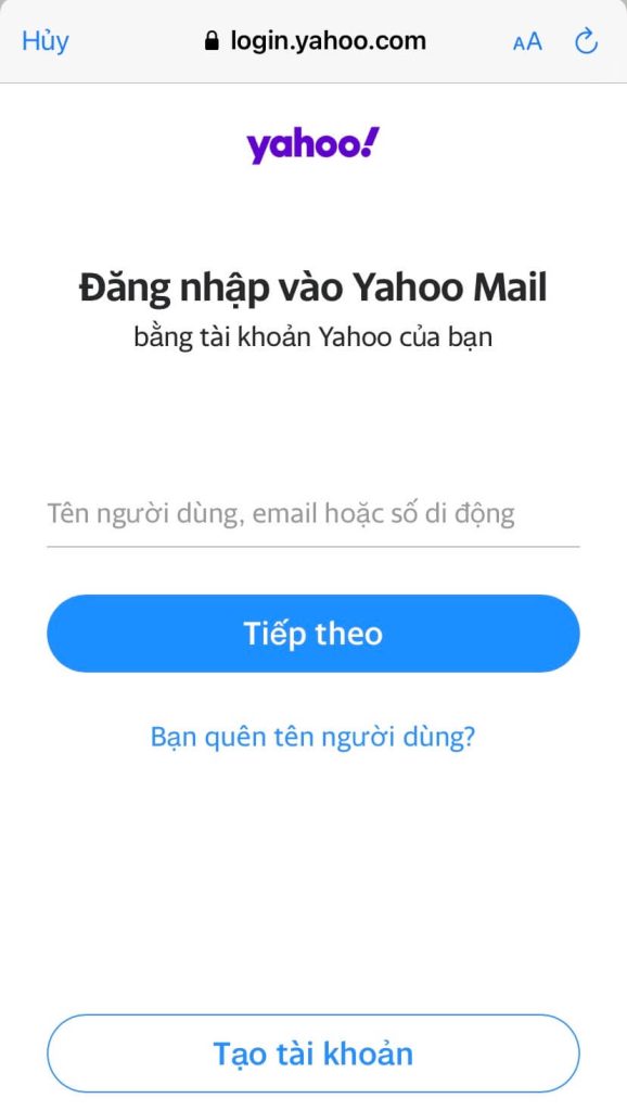 Cách đăng nhập Yahoo Mail trên điện thoại 1