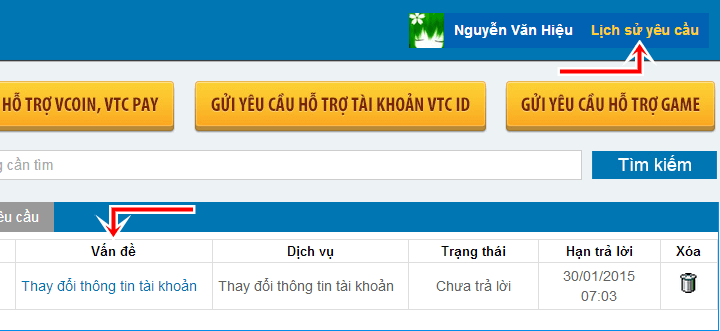 Thay đổi thông tin tài khoản VTC