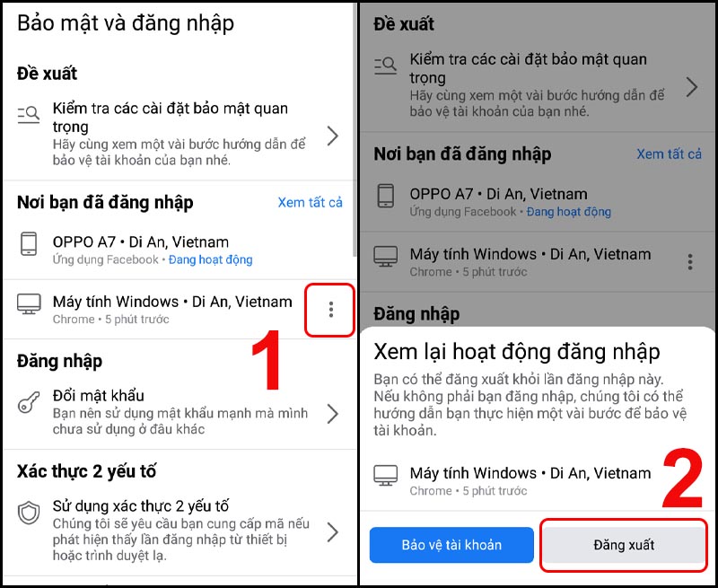 xóa lịch sử đăng nhập Facebook trên điện thoại