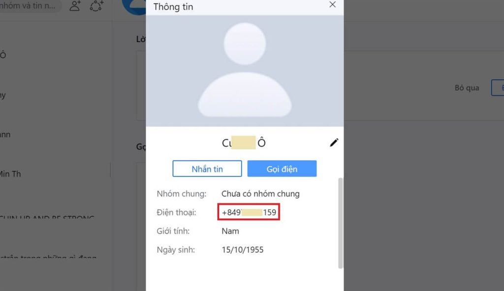 Cách lấy số điện thoại từ Zalo trên máy tính
