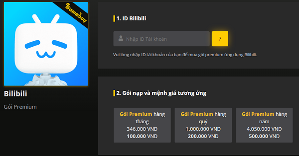 Cách mua Premium Bilibili